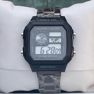 Men’s Black Digital Sport Watch | World Time | 5 alarms